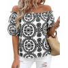 imageBTFBM Off The Shoulder Spring Tops for Women Summer Blouses Boho Floral Short Sleeve Shirts Dressy Casual Outfits 2026Floral White Black