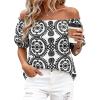imageBTFBM Off The Shoulder Spring Tops for Women Summer Blouses Boho Floral Short Sleeve Shirts Dressy Casual Outfits 2026Floral White Black