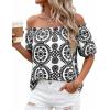 imageBTFBM Off The Shoulder Spring Tops for Women Summer Blouses Boho Floral Short Sleeve Shirts Dressy Casual Outfits 2026Floral White Black