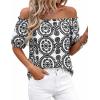 imageBTFBM Off The Shoulder Spring Tops for Women Summer Blouses Boho Floral Short Sleeve Shirts Dressy Casual Outfits 2026Floral White Black