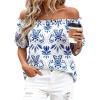 imageBTFBM Off The Shoulder Spring Tops for Women Summer Blouses Boho Floral Short Sleeve Shirts Dressy Casual Outfits 2026Floral White Blue
