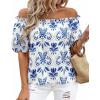 imageBTFBM Off The Shoulder Spring Tops for Women Summer Blouses Boho Floral Short Sleeve Shirts Dressy Casual Outfits 2026Floral White Blue