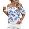 imageBTFBM Off The Shoulder Spring Tops for Women Summer Blouses Boho Floral Short Sleeve Shirts Dressy Casual Outfits 2026Floral White Blue