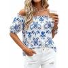 imageBTFBM Off The Shoulder Spring Tops for Women Summer Blouses Boho Floral Short Sleeve Shirts Dressy Casual Outfits 2026Floral White Blue