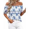 imageBTFBM Off The Shoulder Spring Tops for Women Summer Blouses Boho Floral Short Sleeve Shirts Dressy Casual Outfits 2026Floral White Blue