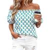 imageBTFBM Off The Shoulder Spring Tops for Women Summer Blouses Boho Floral Short Sleeve Shirts Dressy Casual Outfits 2026Floral White Blue Green