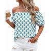 imageBTFBM Off The Shoulder Spring Tops for Women Summer Blouses Boho Floral Short Sleeve Shirts Dressy Casual Outfits 2026Floral White Blue Green