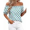imageBTFBM Off The Shoulder Spring Tops for Women Summer Blouses Boho Floral Short Sleeve Shirts Dressy Casual Outfits 2026Floral White Blue Green