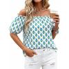 imageBTFBM Off The Shoulder Spring Tops for Women Summer Blouses Boho Floral Short Sleeve Shirts Dressy Casual Outfits 2026Floral White Blue Green