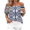 imageBTFBM Off The Shoulder Spring Tops for Women Summer Blouses Boho Floral Short Sleeve Shirts Dressy Casual Outfits 2026Floral White Navy