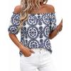imageBTFBM Off The Shoulder Spring Tops for Women Summer Blouses Boho Floral Short Sleeve Shirts Dressy Casual Outfits 2026Floral White Navy