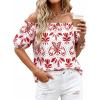 imageBTFBM Off The Shoulder Spring Tops for Women Summer Blouses Boho Floral Short Sleeve Shirts Dressy Casual Outfits 2026Floral White Red
