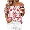 imageBTFBM Off The Shoulder Spring Tops for Women Summer Blouses Boho Floral Short Sleeve Shirts Dressy Casual Outfits 2026Floral White Red