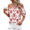 imageBTFBM Off The Shoulder Spring Tops for Women Summer Blouses Boho Floral Short Sleeve Shirts Dressy Casual Outfits 2026Floral White Red