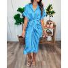 imageBTFBM Shirt Dresses for Women Spring Button Short Sleeve Silk Satin Ruched Maxi Summer Dress 2026 Cocktail Party WeddingAqua Blue