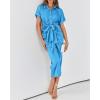 imageBTFBM Shirt Dresses for Women Spring Button Short Sleeve Silk Satin Ruched Maxi Summer Dress 2026 Cocktail Party WeddingAqua Blue