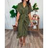 imageBTFBM Shirt Dresses for Women Spring Button Short Sleeve Silk Satin Ruched Maxi Summer Dress 2026 Cocktail Party WeddingArmy Green