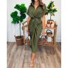 imageBTFBM Shirt Dresses for Women Spring Button Short Sleeve Silk Satin Ruched Maxi Summer Dress 2026 Cocktail Party WeddingArmy Green
