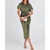 imageBTFBM Shirt Dresses for Women Spring Button Short Sleeve Silk Satin Ruched Maxi Summer Dress 2026 Cocktail Party WeddingArmy Green