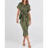 imageBTFBM Shirt Dresses for Women Spring Button Short Sleeve Silk Satin Ruched Maxi Summer Dress 2026 Cocktail Party WeddingArmy Green