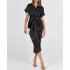 imageBTFBM Shirt Dresses for Women Spring Button Short Sleeve Silk Satin Ruched Maxi Summer Dress 2026 Cocktail Party WeddingBlack