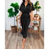imageBTFBM Shirt Dresses for Women Spring Button Short Sleeve Silk Satin Ruched Maxi Summer Dress 2026 Cocktail Party WeddingBlack