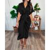 imageBTFBM Shirt Dresses for Women Spring Button Short Sleeve Silk Satin Ruched Maxi Summer Dress 2026 Cocktail Party WeddingBlack