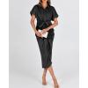imageBTFBM Shirt Dresses for Women Spring Button Short Sleeve Silk Satin Ruched Maxi Summer Dress 2026 Cocktail Party WeddingBlack