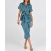 imageBTFBM Shirt Dresses for Women Spring Button Short Sleeve Silk Satin Ruched Maxi Summer Dress 2026 Cocktail Party WeddingBlue Green