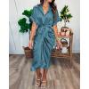 imageBTFBM Shirt Dresses for Women Spring Button Short Sleeve Silk Satin Ruched Maxi Summer Dress 2026 Cocktail Party WeddingBlue Green