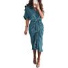 imageBTFBM Shirt Dresses for Women Spring Button Short Sleeve Silk Satin Ruched Maxi Summer Dress 2026 Cocktail Party WeddingBlue Green