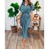 imageBTFBM Shirt Dresses for Women Spring Button Short Sleeve Silk Satin Ruched Maxi Summer Dress 2026 Cocktail Party WeddingBlue Green