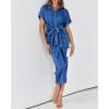imageBTFBM Shirt Dresses for Women Spring Button Short Sleeve Silk Satin Ruched Maxi Summer Dress 2026 Cocktail Party WeddingBrilliant Blue
