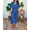 imageBTFBM Shirt Dresses for Women Spring Button Short Sleeve Silk Satin Ruched Maxi Summer Dress 2026 Cocktail Party WeddingBrilliant Blue