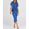imageBTFBM Shirt Dresses for Women Spring Button Short Sleeve Silk Satin Ruched Maxi Summer Dress 2026 Cocktail Party WeddingBrilliant Blue