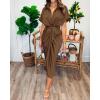 imageBTFBM Shirt Dresses for Women Spring Button Short Sleeve Silk Satin Ruched Maxi Summer Dress 2026 Cocktail Party WeddingDark Brown