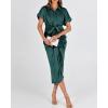 imageBTFBM Shirt Dresses for Women Spring Button Short Sleeve Silk Satin Ruched Maxi Summer Dress 2026 Cocktail Party WeddingDark Green