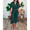 imageBTFBM Shirt Dresses for Women Spring Button Short Sleeve Silk Satin Ruched Maxi Summer Dress 2026 Cocktail Party WeddingDark Green