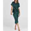 imageBTFBM Shirt Dresses for Women Spring Button Short Sleeve Silk Satin Ruched Maxi Summer Dress 2026 Cocktail Party WeddingDark Green