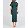 imageBTFBM Shirt Dresses for Women Spring Button Short Sleeve Silk Satin Ruched Maxi Summer Dress 2026 Cocktail Party WeddingDark Green