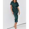 imageBTFBM Shirt Dresses for Women Spring Button Short Sleeve Silk Satin Ruched Maxi Summer Dress 2026 Cocktail Party WeddingDark Green