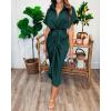 imageBTFBM Shirt Dresses for Women Spring Button Short Sleeve Silk Satin Ruched Maxi Summer Dress 2026 Cocktail Party WeddingDark Green