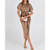 imageBTFBM Shirt Dresses for Women Spring Button Short Sleeve Silk Satin Ruched Maxi Summer Dress 2026 Cocktail Party WeddingDark Khaki