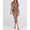 imageBTFBM Shirt Dresses for Women Spring Button Short Sleeve Silk Satin Ruched Maxi Summer Dress 2026 Cocktail Party WeddingDark Khaki