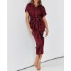 imageBTFBM Shirt Dresses for Women Spring Button Short Sleeve Silk Satin Ruched Maxi Summer Dress 2026 Cocktail Party WeddingDark Wine Red