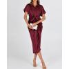 imageBTFBM Shirt Dresses for Women Spring Button Short Sleeve Silk Satin Ruched Maxi Summer Dress 2026 Cocktail Party WeddingDark Wine Red