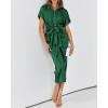 imageBTFBM Shirt Dresses for Women Spring Button Short Sleeve Silk Satin Ruched Maxi Summer Dress 2026 Cocktail Party WeddingDeep Green