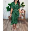 imageBTFBM Shirt Dresses for Women Spring Button Short Sleeve Silk Satin Ruched Maxi Summer Dress 2026 Cocktail Party WeddingDeep Green