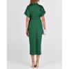 imageBTFBM Shirt Dresses for Women Spring Button Short Sleeve Silk Satin Ruched Maxi Summer Dress 2026 Cocktail Party WeddingDeep Green