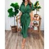 imageBTFBM Shirt Dresses for Women Spring Button Short Sleeve Silk Satin Ruched Maxi Summer Dress 2026 Cocktail Party WeddingDeep Green